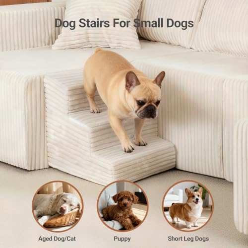 Image of Claiks 128 inch Modular U Shaped Couch, Sectional Deep Seat Sofa with Pet Stair, Khaki