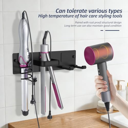 Fizocosisto Hair Tool Organizer Wall Mounted,Hair Dryer Holder Wall Mount, 3 in 1 Blow Dryer Holder,Aluminum Universal Metal Bathroom Organizer for Hair dryer Curling by Fizocosisto - Image 6