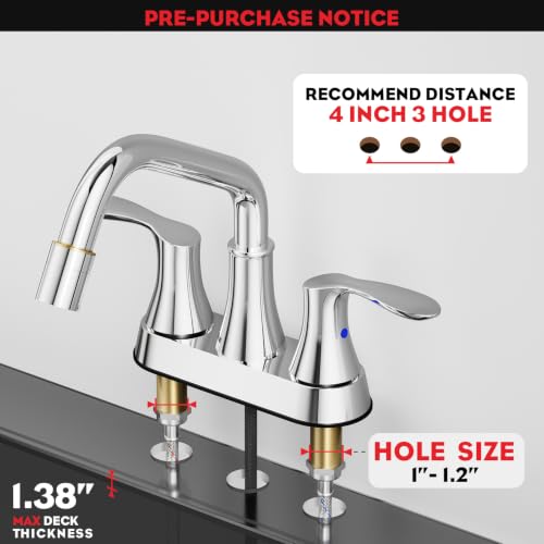 Phiestina Chrome 3 Hole Utility Sink Faucet, Laundry Sink Faucet with Pull Out Sprayer, Long Spout Dual Handle Modern Bathroom Faucet, 4 Inch CenterSet Room Sink Faucets, LF36CL-2M-C by phiestina - Used condition - Image 4