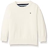 Tommy Hilfiger Baby Boys'' Long Sleeve Alan Crew Neck Sweater, Essex Ivory, 12 Months