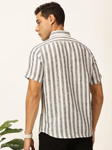 Image of Thomas Scott Men's | Stripes | Half Sleeve | Slim Fit | Linen Blend | Spread Collar | Casual Shirt