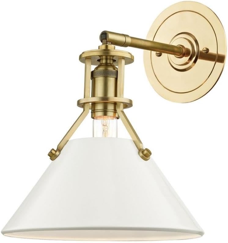 Hudson Valley Lighting MDS350-AGB/OW Painted No.2-1 Light Wall Sconce - 9.5 Inches Wide by 11 Inches High, Aged Brass/Off White Finish