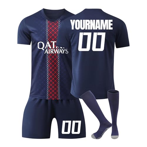 Kids Football Kit 24/25 Home/Away Personalized DIY Men's Boy's Soccer Jerseys Youth Trainshirts T Shirt, Short and Socks Set Fans Football Gifts for Boys Size Kid to Adult