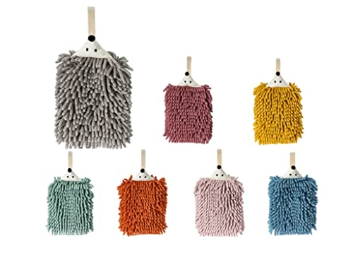 Yaocoral 3 Pack Double-Sided Chenille Hand Towels,Kitchen Hand Towels Hanging,Animal Hand Towels With Loops,Bathroom Hand Towels,Absorbent Quick Dry Square Hand Bath Towel(Orange Grey Lightgreen) #TOP6