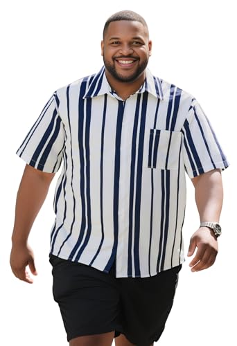 Big and Tall Shirts for Men Causal Button up Shirts Short Sleeve Vintage Summer Beach Vacation Work Shirts Plus Size White Stripe
