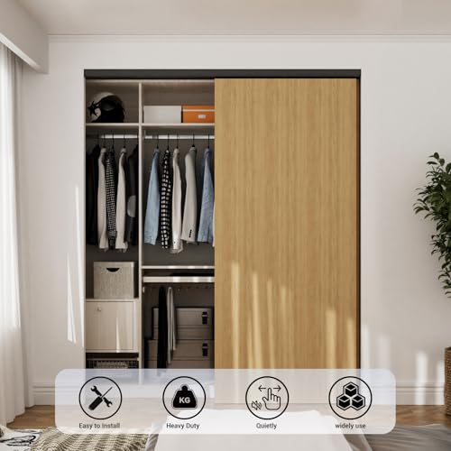 Kit de herrajes para puertas correderas de clóset de aluminio resistente de 72 pulgadas (6 pies), con mecanismo de cierre suave, para sistema de 2 puertas, desliza suave y silenciosamente, compatible con espesores de puerta de 1 3/8" o 1 3/4" miniatura 2