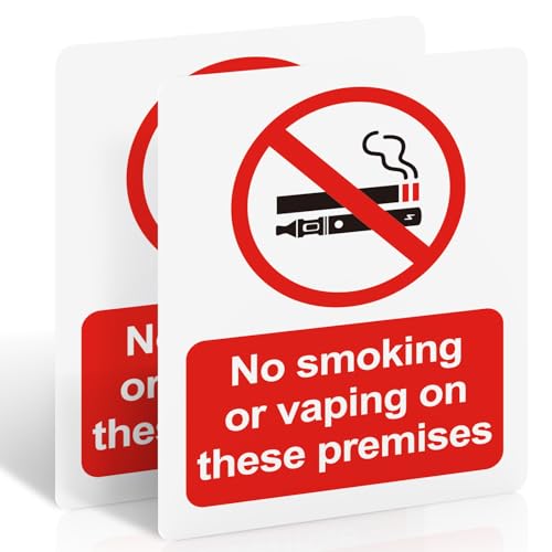 No Smoking or Vaping on These Premises Sign - 2 Pack 100x75mm Self-Adhesive Vinyl Sticker - UV Printed Matte Surface Waterproof EN ISO 7010 Compliant