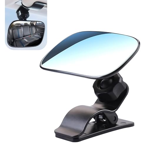 DYEKNEE 1 PC Car Sun Visor Child Observation Mirror, 3.5" x 2.2" HD Glass 360 Degree Adjustable Curved Large View Mirror, Multi-function Clip-on Makeup Mirror, Universal for Most Cars (Black)