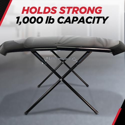 Image of Champ Heavy Duty Folding Stand, 1,000 lb Capacity, Portable Work Stand for Garage and Shop, Adjustable Height 32 inch-42 inch, Galvanized Steel, Skid-resistant, Foam Cushions, Lightweight Foldable Work Table
