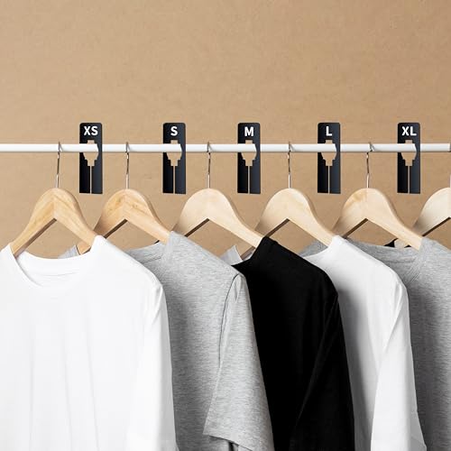 Vantasii 40er-Pack rechteckiger schwarzer Kunststoff-Kleidergrößen-Trennwände für Kleiderbügel, vorgedruckt in 8 Größen XXS, XS, S, M, L, XL, XXL, XXXL (6.4cm x 12.7cm, Innendurchmesser 3.5cm)