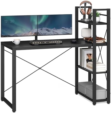 VASAGLE Bureau avec Étagères Réversible à Gauche ou à Droite, Lon...