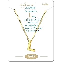 Collares Cortos Dorados cotigo Collar Inicial Acero Inoxidable, Collar Mujer con Colgante letra A-Z Pequeñas - Bisutería Regalo Madre Cumpleaños, Novia o Amigas, Color Plateado y Dorado (L-Dorado)