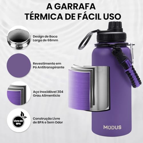 MODUS Garrafa Térmica Esportiva De Aço Inoxidável Com Isolamento A Vácuo De 1000ML (Roxo)