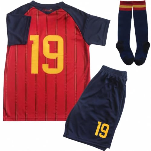 No #19 Lamine Kids Soccer Jersey Shirts Football Futbol Socks Set Youth Sizes (Red, 20 (4-5 Years Old))