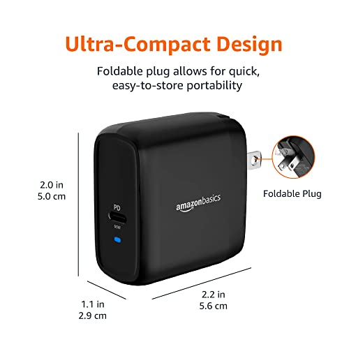 Image of Amazon Basics 65W One-Port GaN USB-C Wall Charger with Power Delivery PD 3.0, Foldable Plug, Portable, Fast Charging for Laptops, Tablets & Phones, Non-PPS, Black