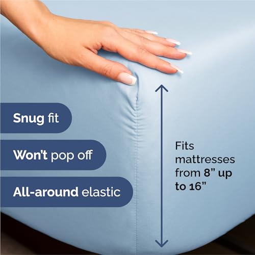 Image of Split King 7 Piece Bed Sheet Set - Comfy, Breathable & Cooling - Baby Blue