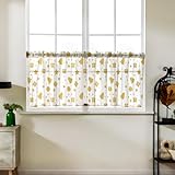 Odot 1 Panel Bistrogardine, Landhaus Scheibengardine, Küchengardinen mit Stangendurchzug, Vorhänge Wohnzimmer, Moderne Gardinen Kurz für Küchen Esszimmer Badezimmer (Beiges Muster,W145*H45cm)