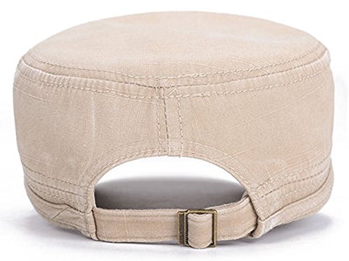 Image of QZUnique Adjustable Flat Top Cap Solid Brim Army Cadet Style Military Hat