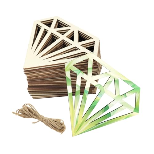 30 Pack 4 Inch Wood Diamond Cutouts Unfinished Wood Diamond Crafts Wooden Diamond Hanging Ornaments DIY Diamond Craft Gift Tags for Home Party Decoration