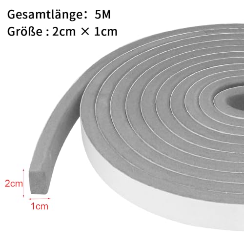 Storystore Dichtungsband Selbstklebend, Moosgummi Selbstklebend Grau,20 mm(B) x 10 mm(D), Schaumstoffband Gummidichtung für Kollision Siegel Schalldicht, Gesamtlänge 5 m