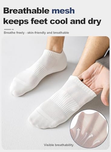 infino® Men's Ankle Socks 5-Pack - Summer Mesh Breathable Socks with 7A Antibacterial Technology, Moisture Wicking, Anti-Slip Massage Sole