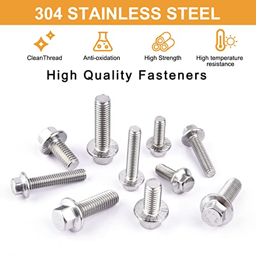 Image of VIGURE 228PCS M6 M8 Metric Bolt Assortment Kit, M6 x 12 /16 /20 /25 /30mm Stainless Steel Flanged Hex Bolts and M8 x 16 /20 /25 /30mm Flange Metric Bolts and Nuts Kit