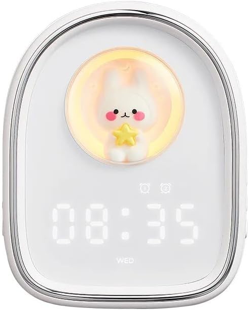 Cute Rabbit Alarm Clock | Children's Cartoon Light Bedside Night Lamp | Timed Charging | Lovely Gift (White OR Pink)
