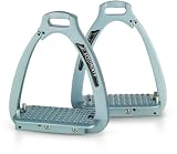 Equinate Sicherheitssteigbügel Florence 12cm Blaugrau - Leichte Aluminium Steigbügel mit Sicherheitsarm und rutschhemmender Trittfläche - Für Erwachsene und Kinder - 2 Stück