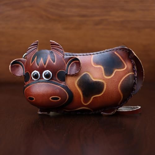 Porte-clés compact vache marron doté de poches spacieuses de rangement