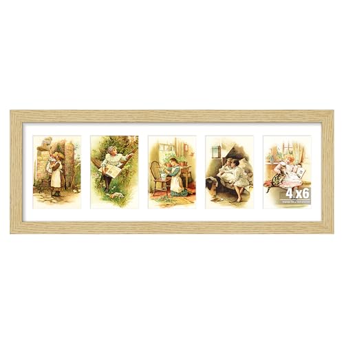 Image of DUENPY 8x24 Collage Picture Frame, Made of Natural Solid Wooden Picture Frames, Displays Five 4x6 Picture Collage, or 8x24 (Without Mat) Wall Decor, Wall Hanging, Solid Color.
