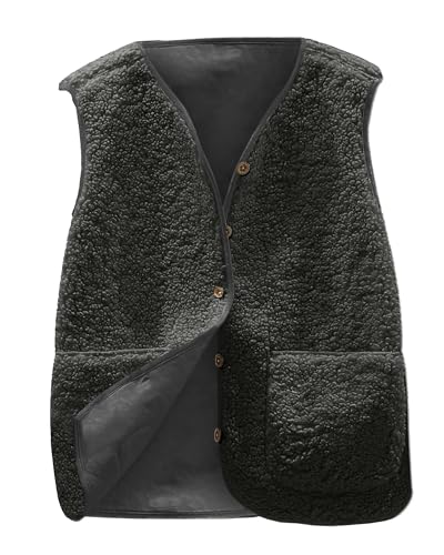 Yutdeng Gilet Donna Pile Invernale Smanicato Elegante Gilet Giubbotto Senza Maniche Giacca Teddy con Scollo a V e Bottoni Leggero Panciotto con Tasche,Nero,M