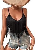 BUNSLOOM Tank Top Damen Sommer Western Cowgirl Fransen Oberteile Quaste Country Konzert Crop Tops Boho Rodeo Camisole Sexy Kleidung