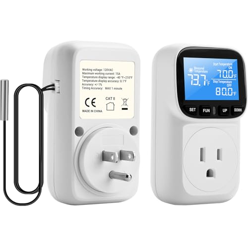 Image of Diymore 1800W Plug in Digital Thermostat Temperature Controller Electric Thermostat Outlet Heating Cooling Control Mode Timer 120V 15A -104 ℉~210 ℉ Greenhouse with Thermostat Pool Thermometer