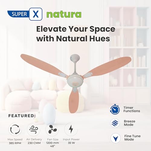 Image of Superfan SuperX1 Natura 1200mm (48 Inch) BLDC Ceiling Fan with Remote Control | BEE 5 Star Energy Efficient High Speed Ceiling Fan for Home | 230 CMM Air Delivery | 5 Year Warranty (Beige)