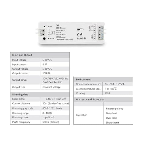 Variateur LED 12V 24V V1 contrôleur ruban COB 2835 télécommande - 3