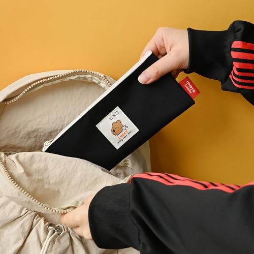 Image of Monolike Happy and Lucky Daily pen case, Lucky Black - Slim Water-Resistant Nylon Pen Pouch, Aesthetic Vivid Stationery Organizer for Office