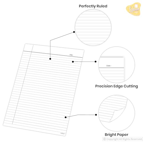 Image of Lakeer A4 Single Side Ruled Paper - 100 GSM Thick Paper, Pack of 100 Sheets | Ideal for Projects, Assignments, Practicals, and Homework (White)