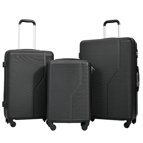 3 Piece Hardside Luggage Sets, Hardshell Suitcase Lightweight Durable Spinner Wheels.Black