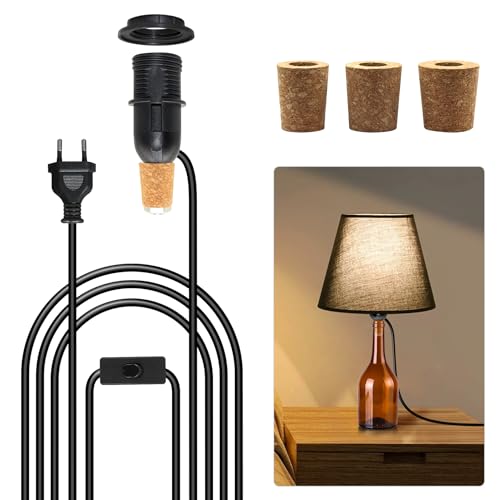 Portalámparas para botellas, portalámparas E14 con cable e interruptor, accesorio para lámpara de botella de 240 cm, portalámparas para lámpara de mesa, compatible con pantalla de lámpara, para