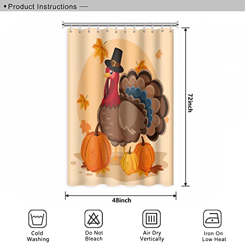 Umpoo Thanksgiving Turkey Bathroom Shower Curtain Fall Harvest Pumpkin Maple Leaf Shower Curtain With Hooks Polyester Waterproof Fabric Home Bathtub Shower Curtain Decorative, 48X72 Inch #TOP6