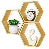 Floating Hexagon Shelves Set of 3 Hexagonal Storage Shelves Bedroom Bamboo Wall Honeycomb Floating S