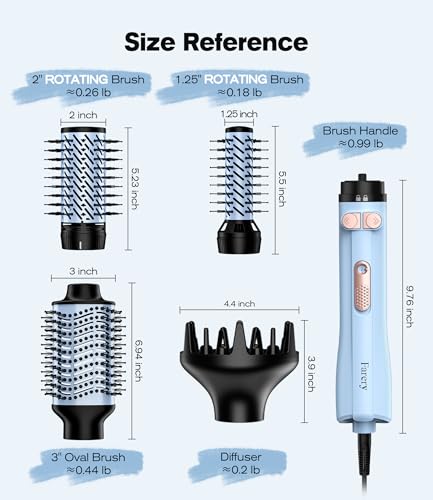 Farery Rotating Hot Air Brush Set 1000W — 4 in 1 Blow Dryer Brush Styler with Diffuser, Hold-to-Rotate Round Brush for Volume, Smooth & Curl, Best for Fine to Medium-Thick Hair, Blue