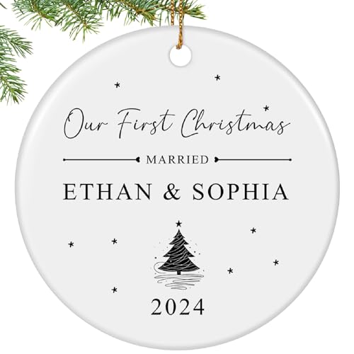Personalized First Christmas Married Ornament, Custom Engaged Christmas Ornament 2024 with Names, Customized Wedding Gifts for Newlywed, Engagement Gifts for Couples