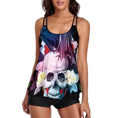 Maillot de bain tankini crânes en sucre anti-frottement avec short et robe