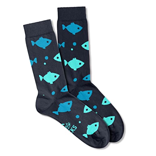 Calcetines de regalo para hombre, patrón de pesca de pescado, recuerdo para él, casual, talla 6 – 11, azul, Taille unique