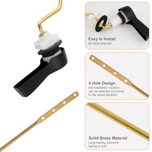 Image of Hibbent Universal Metal Side Mount Toilet Handle Kit, Matte Black | Solid Brass Toilet Flush Tank Lever with Stainless Steel Adjustable Flapper Chains, Side Tank Toilet Handle for Most Toilets