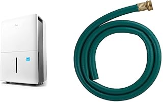 Midea 4,500 Sq. Ft. Energy Star Certified Dehumidifier With Reusable Air Filter 50 Pint-Ideal For Basements, Large & Medium Rooms, And Bathrooms (White) & LDR 504 1300 Rubber Utility Drain Hose,5-Foot