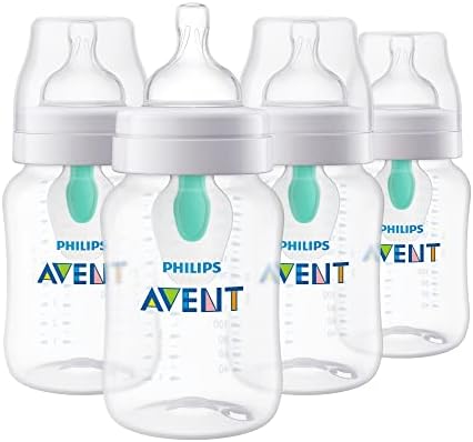 Philips Avent Anti-Colic Baby Bottles with AirFree Vent, 9oz, 4pk, Clear, SCY703/04
