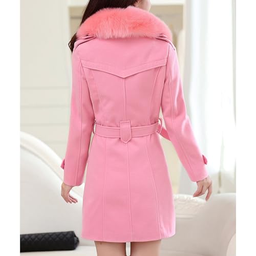 Maiyifu-GJ Women's Faux Fur Lapel Double Breasted Wool Trench Coat Winter Warm Mid-length Coat Jacket Overcoat with Belt2