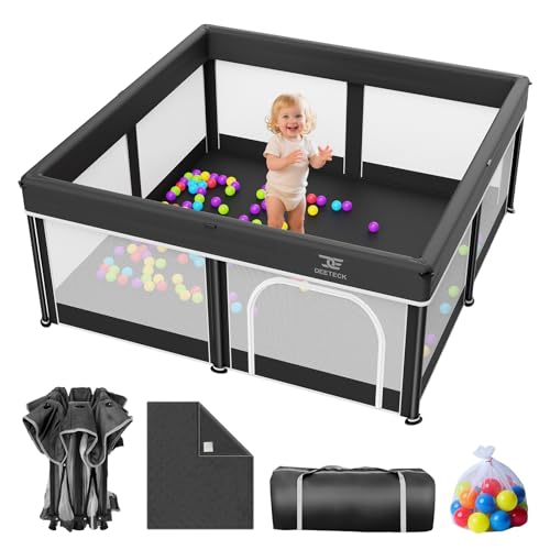 50x50 Foldable Baby Playpen with Mat - Portable Outdoor Play Yard, Black